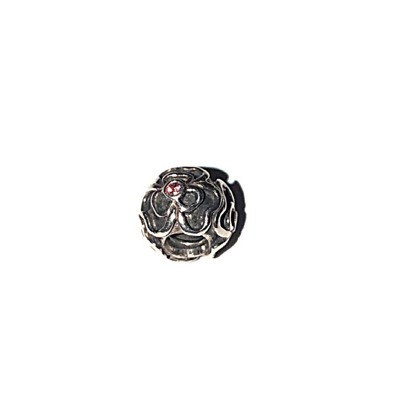 PANDORA CHARM Posy Pink Oxidized Silver Retired - Picture 2 of 3